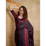 Women's Satin Crepe Printed Saree With Unstitched Blouse 5.5Mtr (Black)