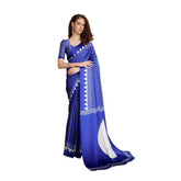 Women's Satin Crepe Printed Saree With Unstitched Blouse 5.5Mtr (Navy Blue)