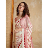 Women's Satin Crepe Printed Saree With Unstitched Blouse 5.5Mtr (Off White)