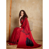 Women's Satin Crepe Printed Saree With Unstitched Blouse 5.5Mtr (Red)