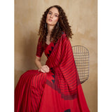Women's Satin Crepe Printed Saree With Unstitched Blouse 5.5Mtr (Red)