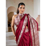 Women's Satin Crepe Printed Saree With Unstitched Blouse 5.5Mtr (Maroon)