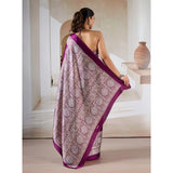 Women's Satin Crepe Printed Saree With Unstitched Blouse 5.5Mtr (Purple)