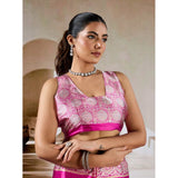 Women's Satin Crepe Printed Saree With Unstitched Blouse 5.5Mtr (Pink)