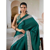 Women's Satin Crepe Printed Saree With Unstitched Blouse 5.5Mtr (Green)