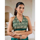 Women's Satin Crepe Printed Saree With Unstitched Blouse 5.5Mtr (Green)