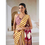 Women's Satin Crepe Printed Saree With Unstitched Blouse 5.5Mtr (Mustard)