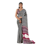 Women's Satin Crepe Printed Saree With Unstitched Blouse 5.5Mtr (Black)