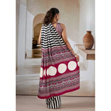 Women's Satin Crepe Printed Saree With Unstitched Blouse 5.5Mtr (Black)