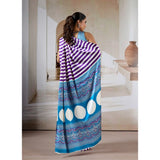 Women's Satin Crepe Printed Saree With Unstitched Blouse 5.5Mtr (Purple)