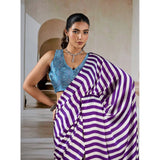 Women's Satin Crepe Printed Saree With Unstitched Blouse 5.5Mtr (Purple)