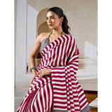 Women's Satin Crepe Printed Saree With Unstitched Blouse 5.5Mtr (Maroon)