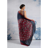 Women's Satin Crepe Printed Saree With Unstitched Blouse 5.5Mtr (Navy Blue)