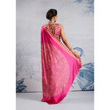 Women's Satin Crepe Printed Saree With Unstitched Blouse 5.5Mtr (Pink)