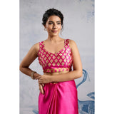 Women's Satin Crepe Printed Saree With Unstitched Blouse 5.5Mtr (Pink)