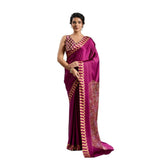 Women's Satin Crepe Printed Saree With Unstitched Blouse 5.5Mtr (Purple)