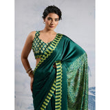 Women's Satin Crepe Printed Saree With Unstitched Blouse 5.5Mtr (Green)