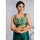 Women's Satin Crepe Printed Saree With Unstitched Blouse 5.5Mtr (Green)