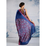 Women's Satin Crepe Printed Saree With Unstitched Blouse 5.5Mtr (Blue)