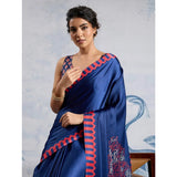 Women's Satin Crepe Printed Saree With Unstitched Blouse 5.5Mtr (Blue)