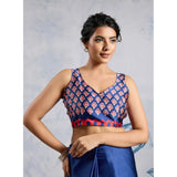 Women's Satin Crepe Printed Saree With Unstitched Blouse 5.5Mtr (Blue)