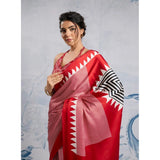 Women's Satin Crepe Printed Saree With Unstitched Blouse 5.5Mtr (Red)