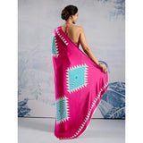 Women's Satin Crepe Printed Saree With Unstitched Blouse 5.5Mtr (Pink)