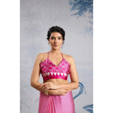 Women's Satin Crepe Printed Saree With Unstitched Blouse 5.5Mtr (Pink)