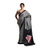 Women's Satin Crepe Printed Saree With Unstitched Blouse 5.5Mtr (Black)