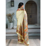 Women's Satin Crepe Printed Saree With Unstitched Blouse 5.5Mtr (Cream)