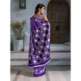 Women's Satin Crepe Printed Saree With Unstitched Blouse 5.5Mtr (Purple)