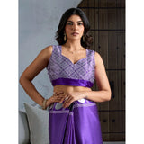Women's Satin Crepe Printed Saree With Unstitched Blouse 5.5Mtr (Purple)