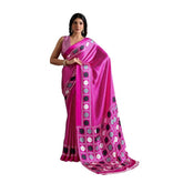 Women's Satin Crepe Printed Saree With Unstitched Blouse 5.5Mtr (Pink)