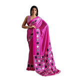 Women's Satin Crepe Printed Saree With Unstitched Blouse 5.5Mtr (Pink)