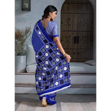 Women's Satin Crepe Printed Saree With Unstitched Blouse 5.5Mtr (Blue)