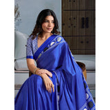 Women's Satin Crepe Printed Saree With Unstitched Blouse 5.5Mtr (Blue)