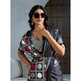 Women's Satin Crepe Printed Saree With Unstitched Blouse 5.5Mtr (Black)