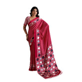 Women's Satin Crepe Printed Saree With Unstitched Blouse 5.5Mtr (Red)