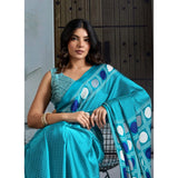 Women's Satin Crepe Printed Saree With Unstitched Blouse 5.5Mtr (Sky Blue)