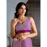 Women's Satin Crepe Printed Saree With Unstitched Blouse 5.5Mtr (Purple)