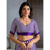 Women's Satin Crepe Printed Saree With Unstitched Blouse 5.5Mtr (Blue)