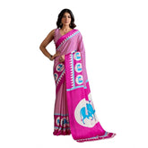 Women's Satin Crepe Printed Saree With Unstitched Blouse 5.5Mtr (Pink)