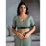 Women's Satin Crepe Printed Saree With Unstitched Blouse 5.5Mtr (Green)