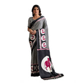 Women's Satin Crepe Printed Saree With Unstitched Blouse 5.5Mtr (Black)