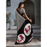 Women's Satin Crepe Printed Saree With Unstitched Blouse 5.5Mtr (Black)