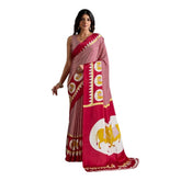 Women's Satin Crepe Printed Saree With Unstitched Blouse 5.5Mtr (Red)