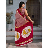 Women's Satin Crepe Printed Saree With Unstitched Blouse 5.5Mtr (Red)