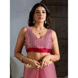 Women's Satin Crepe Printed Saree With Unstitched Blouse 5.5Mtr (Red)