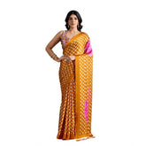 Women's Satin Crepe Printed Saree With Unstitched Blouse 5.5Mtr (Mustard)