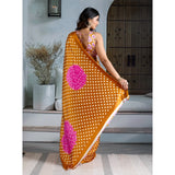 Women's Satin Crepe Printed Saree With Unstitched Blouse 5.5Mtr (Mustard)
